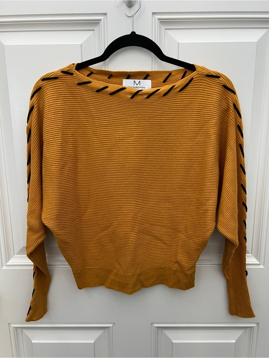 Magaschoni Sweaters - Magaschoni Mustard Yellow Ribbed Dolman‎ Sleeve Whipstitch Sweater XS